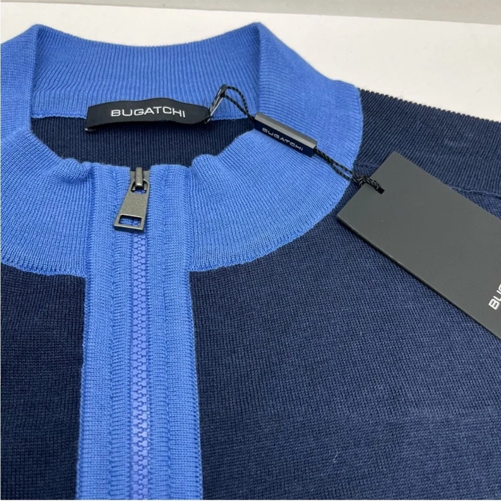 Bugatchi Quarter Zip 100% Merino Wool XL Navy Blue Long Sleeve Sweater NEW *FLAW